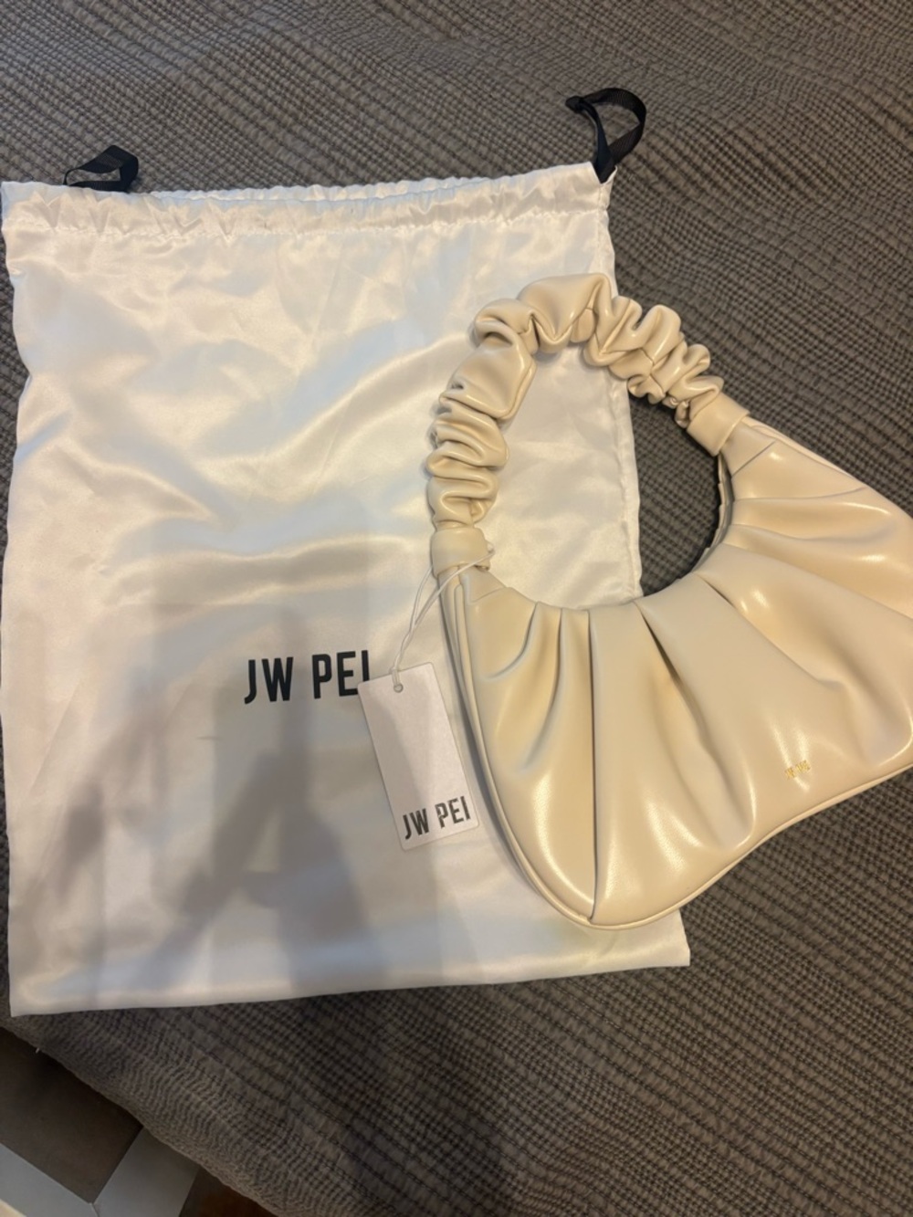 JW PEI Cream Ruched Handle Shoulder Bag